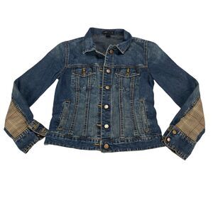 J. CREW Trucker Jacket Womens Small Blue Long Sleeve Denim Collared Button Front